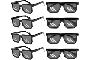 WEDNOK 8 Paare Thug Life Sonnenbrille Pixel Mosaik Brille MLG Brille Spielzeug Pixelbrille Unisex Party Brillen für Männer Frauen Karneval Fasching Cosplay Party Zubehör Halloween JGA Geburtstag