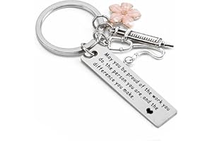 XIXKOLYU® Llavero de acero inoxidable con grabado de flores, estetoscopio, jeringa, colgante, estudiante de medicina, regalo para enfermeras, día de graduación, inspirador