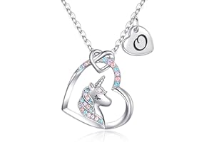 TINGN Unicorn Gifts for Girls - 14K White Gold Plated Colorful CZ Heart Pendant Unicorns Necklace for Girls Jewelry Initial Unicorn Necklace Birthday Gifts Unicorns Initial Necklaces for Girl Jewelry
