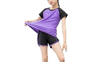 Echinodon Mädchen Sport Set Shirt + Shorts Schnelltrockend Sommer 2tlg Sportanzug für Yoga Jogging Training