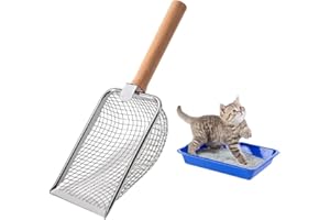 Nokwocy Pelle à litière pour Chat - en métal - avec poignée en Bois - Taille des Pores de 4mm - Pelle pour Chat, Pelle litiere Chat, Pelle a litiere Chat, Pelle litiere