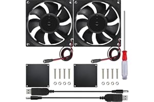 JYUDAUFU 2 Pcs 8025 80mm × 25mm DC 12V 4500RPM Brushless Cooling Fan with Dust Filter Net, USB to DC Cable, Mini Screwdriver, for 3D Printer/Electronic Components Cooling/DIY/PC Case/CPU