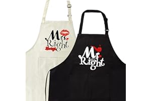 MEJOSER 2 pezzi Grembiule da Cucina Nero MR MRS con Tasche Regolabile Donna Uomo Cuoco Regalo Coppia Matrimonio Anniversario