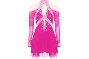 Oyolan Femme Justaucorps Patinage Artistique Gymnastique Danse Strass Brillant Robe Manches Longues Costume Danse