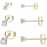 Gulicx 3 Pairs Silver Stud Earrings Set for Women Girls, Hypoallergenic 925 Stering Silver Tiny Round Cubic Zirconia Simulate