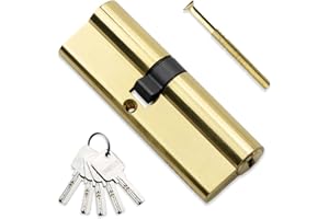 Bwintech 1 pz 40/50mm Euro Cilindro in Ottone, 90mm Pomello/Chiave a Barile con 5 Chiavi Standard in Ottone,Antipicking, Anti-perforazione, Anti-Snap,finitura ottone lucido