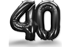 FUNXGO Globo Gigante Número 40 en Negro - Decoración para Cumpleaños, Aniversarios, Celebraciones - Decoracion 40 Cumpleaños años - Globo Negro Número 40 - Inflar con Helio o Aire - Globo 40 Negro