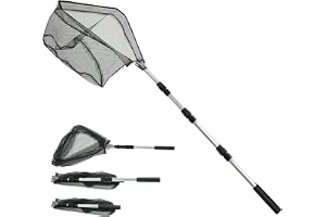 Fiskehåv, fisknät, fiskhåv 205 cm rostfritt stål, 4 sektioner teleskop – gummerat – hållbart nylonnät, med fällbart fisknät