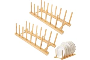 JJiaoLinin Égouttoirs Vaisselle，2 Pcs Support de Rangement en Bambou, 7 Compartiments Rangement Cuisine Egouttoir en Bambou pour Tasses, couvercles de casseroles, Planches à découper, Livres, Les CD