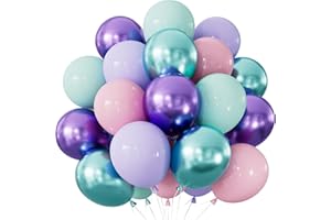 Adeyoo Mermaid Balloons - 12Inch Mermaid Party Balloons Purple Pink Teal Balloon Glitter Metallic Purple Green Latex Balloon for Girls Mermaid Birthday Baby Shower Sea Theme Party Decorations