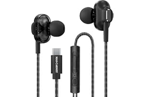 MAS CARNEY Słuchawki USB C TI9, Podwójna Matryca Głośników, Wbudowany Chipset Cyfrowy, Mikrofon, Pilot Zdalnego Sterowania, Słuchawki Douszne Kompatybilne z Telefonami Samsung, Huawei, iPad, Czarne