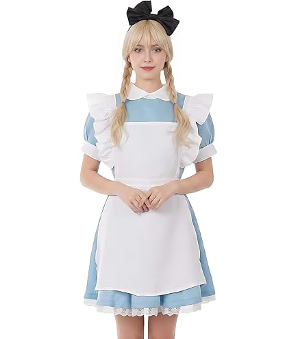 Costume Principessa Blu Per Bambina Con Grembiule E Fascia - Vestito Carnevale Halloween 6-11 Anni