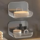 Xmart India Self-Adhesive Soap Holder for Bathroom | Transparent Plastic Soap Stand with Self-Draining Design | bathroom orga