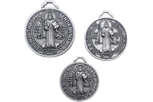 Eurofusioni San Benedetto Medaglia Votiva - Set 3 medaglie placcate Argento - Diametri 3-3,5-4 cm