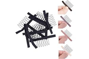 YANTAISIYU 24 pcs/lot Wig Combs Clips 7-teeth Steel Teeth Polyester Durable Cloth Accessories for Wig Caps (Black)