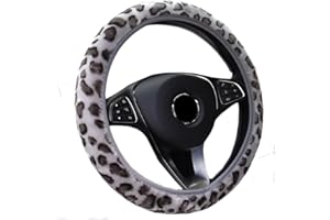CYSOCOOL Universal Leopard Plüsch Lenkradhülle - Fell Lenkradbezug Winter Warme Lenkradabdeckung - Weiche Künstliche Wolle Lenkradschutz Lenkradschoner Auto Zubehör für 37-39 cm
