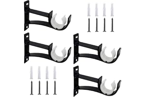 SEGNAYEN Curtain Pole Brackets, 1 Inch Black Heavy Duty Curtain Rod Bracket Metal Single Curtain Rod Holders for Wall Curtain Pole Holder Rail Support for 25mm-30mm Drapery Pole, Set of 4