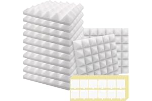 SK Studio Pianka akustyczna, pochłaniacz dźwięku, ognioodporna, izolacja akustyczna, pianka piramidowa, do studia, podcastów, studiów nagraniowych, biura, dekoracja ścienna, 30 x 30 x 5 cm, biała, 12