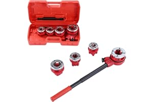 KATSU TOOLS Kit di filettatura per tubi idraulici Set di filettatrici manuali in acciaio per idraulici con 4 filiere 1/2" 3/4" 1" 1-1/4". per l'installazione di tubazioni acqua e gas KATSÙ 318504