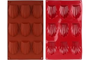 APKPESTERML 2 Pcs Moule à Madeleine en Silicone 9 Cavités Moule Antiadhésif en Forme de Coquille Mini Moulle de Cuisson Madeleine Pâtisserie Plaque pour Biscuits Chocolat Bonbons Pudding (Rouge Brique) (Rouge)