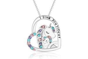 ALLY-MAGIC I Love You Forever Unicorn Necklace for Girls Crystal Heart Pendant Necklaces Jewelry Gift for Daughter Granddaughter Niece Y4-DJSMZXL