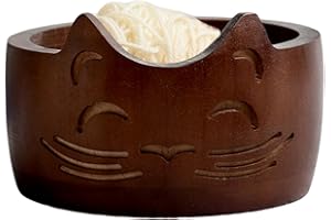 MIATTCLD Garnschale aus Holz, Garnschüssel Strickschüssel Große Handgefertigte Wollschüssel, Katze Ohrförmige Aufbewahrungsschale für Wolle Strickgarn Strick und Häkelprojekte Verhindert Verheddern (Braun)