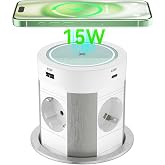 Recessed Table Socket with USB C PD 75W and 15W Wireless Charging, Power Strip Sockets with 4 Outlets, Table Socket for Home