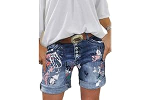 ORANDESIGNE Short en Jean Taille Haute Femme Pantalon Fleur Shorts en Denim Décontractés Mode Bermuda en Jean
