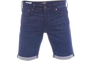 JACK & JONES JJIRICK Pantalones cortos elastizados para hombre, corte regular, bermudas de verano de tela vaquera lisa en negro o azul, tallas S, M, L, XL, XXL