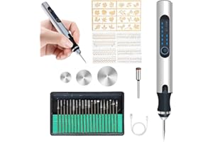 FENGQ Kit di Strumenti per Incisione Elettrica, Penna per Incisione Elettrica, Elettrica Incisioni Penna Portatile, Incisione Penna con Bits e Stencil, per Gioielli in Legno Vetro Metallo
