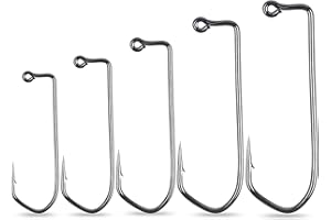 SHADDOCK Aberdeen Lot de 100 hameçons barbelés en acier au carbone à longue tige 90 degrés courbés en V Taille 1/0 2/0 3/0 4/0 5/0