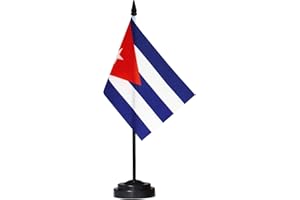 ANLEY Cuba Ensemble de drapeaux de bureau de luxe - Drapeau de bureau cubain miniature de 6 x 4 pouces avec mât solide de 12 "- Couleurs vives et résistant à la décoloration - Base noire et dessus