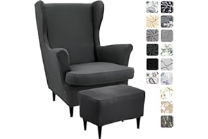 ‎ALISHOMTLL Alishomtll 3 Teilig Ohrensessel Überzug Mit Ottomane Schonbezug Stretch Sessel-Überwürfe Elastisch Sesselhusse Strandmon Tiger Stuhlbezug mit Armlehne Hohe Rückenlehne Universal (Dunkelgrau)