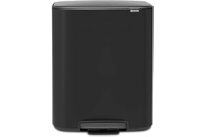 Brabantia - Bo Kosz na Pedały 2x30L - Duży Kosz na Śmieci do Kuchni - Łagodnie Zamykana Pokrywa - Podwójny Kosz z Wyjmowanym Wewnętrznym Wiadrem - Dołączone Worki - Black - 54 x 37 x 65 cm