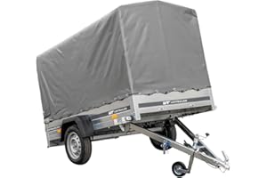 ‎UNITRAILER PKW Anhänger 230x125 Garden Trailer 230 Kipp Unitrailer 750 kg mit Stützrad, 110 cm hoher Plane und Hochspriegel