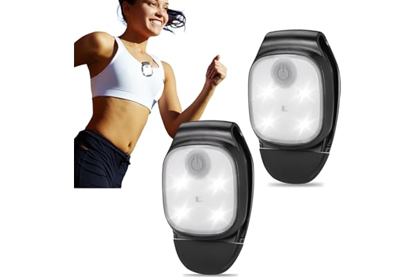 JIZZU Lumières de Course à Clip, 2 Pièces Bracelets Réfléchissants, LED Lampe de Poitrine, Lampe Frontale 4 Modes d'éclairage pour Course de Nuit, Coureurs, Joggers, Camping, Promenades de Chiens