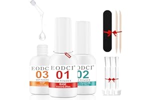 EODCI 3PCS Ensemble de poudre Liquide à Tremper, Dip Powder Liquid Set Gel de Base à Tremper, Couches de Finition, Activateur de poudre, Ensemble de poudre Liquide à Tremper pour Ongles