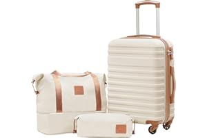 COOLIFE Koffer Trolley Koffer Reisekoffer von ABS Hartschalen Trolley 4 Rollen TSA-Schloss Der Koffer Enthält 1 Reisetasche und 1 Kulturbeutel