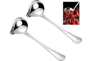 DAKLUNAR 2 cucharones de acero inoxidable, cucharón de sopa plateado de 20 cm, cucharón para salsas con vertedor, cucharón pequeño para aderezos, salsas soperas, cucharón pequeño para cocinar con