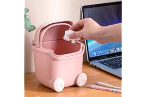 FIYSON Mini pattumiera da scrivania creativa in plastica cestino da tavolo con coperchio a bottone-piccolo cestino da ufficio a casa per ufficio, camera da letto cucina tavolo (rosa)