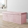 Home Source Extra Large Folding Ottoman Velvet Fabric Storage Chest, Pink Blush, 100cm