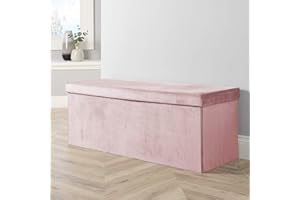 Home Source Extra Large Folding Ottoman Velvet Fabric Storage Chest, Pink Blush, 100cm