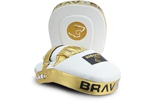 Bravose Elite Boxing Pads Adult Focus Mitts Leather Round Curved Punching Sparring Pads For Hook & Jab Martial Arts Muay Thai Pad Training Practice With Adjustable Hook Loop Strap & Air Mesh Fabric