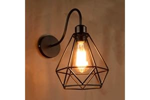Mengjay Lampe Applique Murale Forme de Diamant Fer Forgé Cadre Cage Métal Wall Light Rétro Industrielle Lampe Mur E27 220v