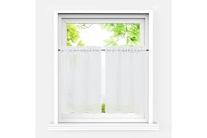 HeichkelL Zazdrostki, zestaw 2 sztuk, w stylu wiejskim, półprzezroczyste, bistro, o wyglądzie lnu, na małe okna, do kuchni, białe, szer. x wys. 76 x 92 cm x 2 cm