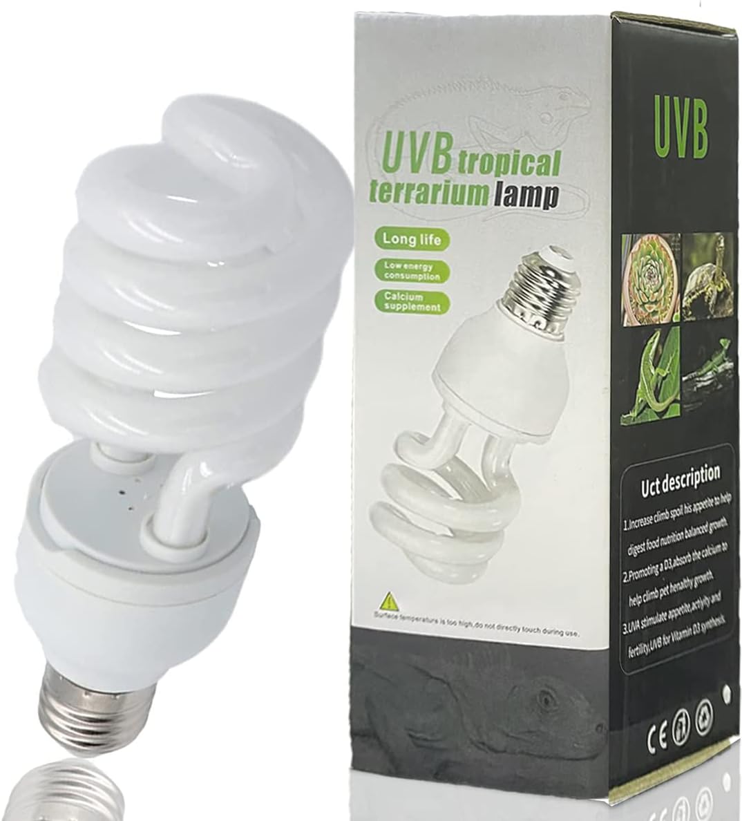 Bombillas UVB para reptiles Tortuga Bombilla para tortugas acuáticas Lámparas de terrario tropical Suplemento calcio que ahorra energía para anfibios selva tropical Lagarto serpiente (UVB5.0 26W)