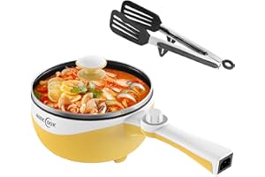 Audecook Electric Pot, 1.7L Electric Frying Pan Travel Portable Pot, Mini Electric Skillet for Dorm Non-Stick Coating, Hot Pot Electric Perfect for Ramen/Steak/Egg/Fry/Soup/Oatmeal(Yellow)