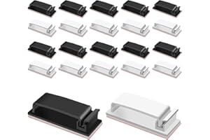 BOLOEST Lot de 20 clips auto-adhésifs pour rangement de câbles - Support mural - Pour bureau, maison, voiture, ordinateur, TV, etc. - Noir et blanc