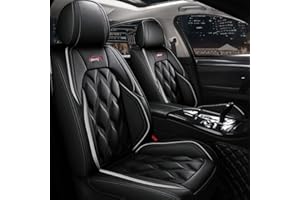 maipula Front and Back Seat Covers 5 Pieces For VW For Volkswagen T5 T6 multivan Leather Cushion Protector Waterproof Vehicle Covers,(Color:black and grey lines)