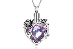 AIWENXI Crystal Cremation Jewellery Rose Flower Heart Urn Necklaces for Ashes for Women Memorial Human Ashes Pendant Keepsake Jewelry